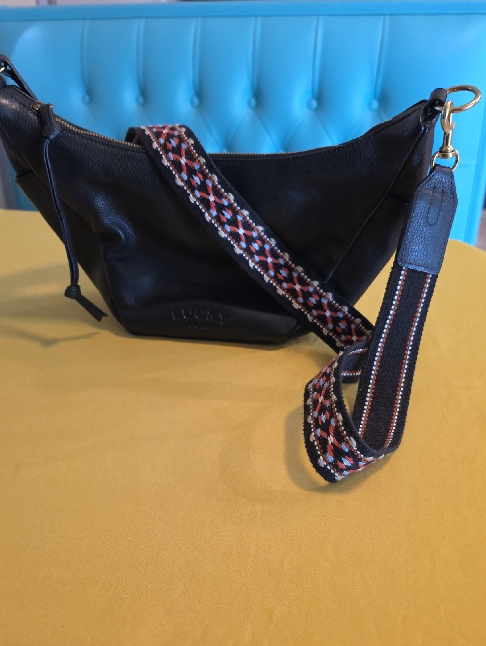 Lucky Brand Pebbled Leather Crossbody Sling Bag, w/Adjustable Guitar-Style Strap